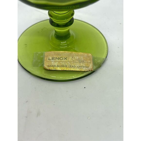 Vintage Lenox Handblown Set Of 2  Green Wine Glasses Lead  Crystal Made in USA - Picture 3 of 9